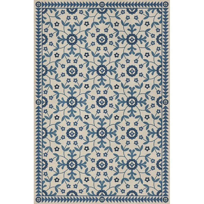 blue teal floral lay flat vinyl rug