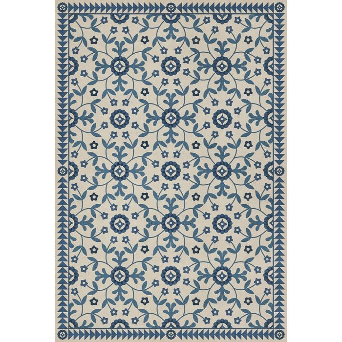 blue teal floral lay flat vinyl rug