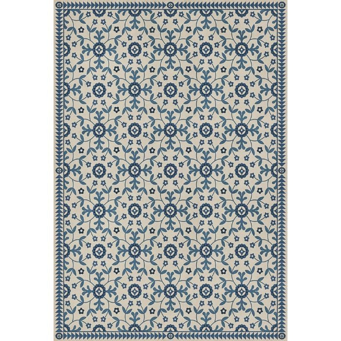 blue teal floral lay flat vinyl rug