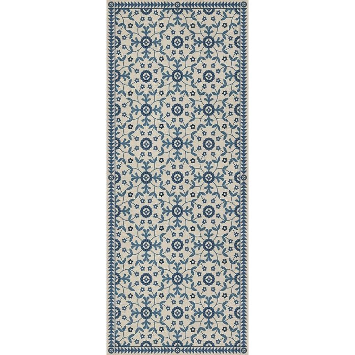 blue teal floral lay flat vinyl rug