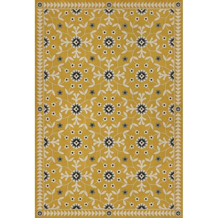 mustard navy floral lay flat vinyl rug