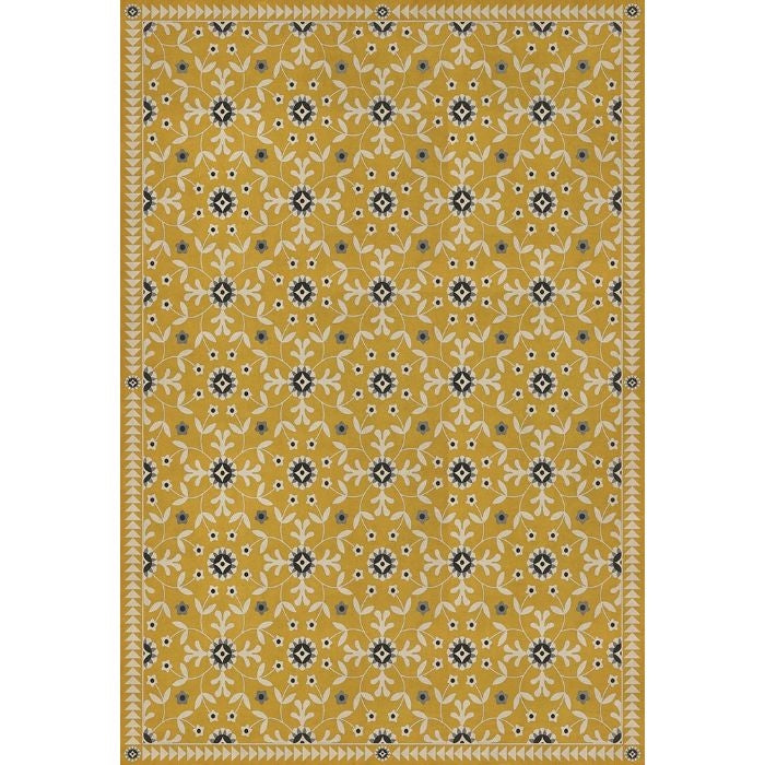 mustard navy floral lay flat vinyl rug