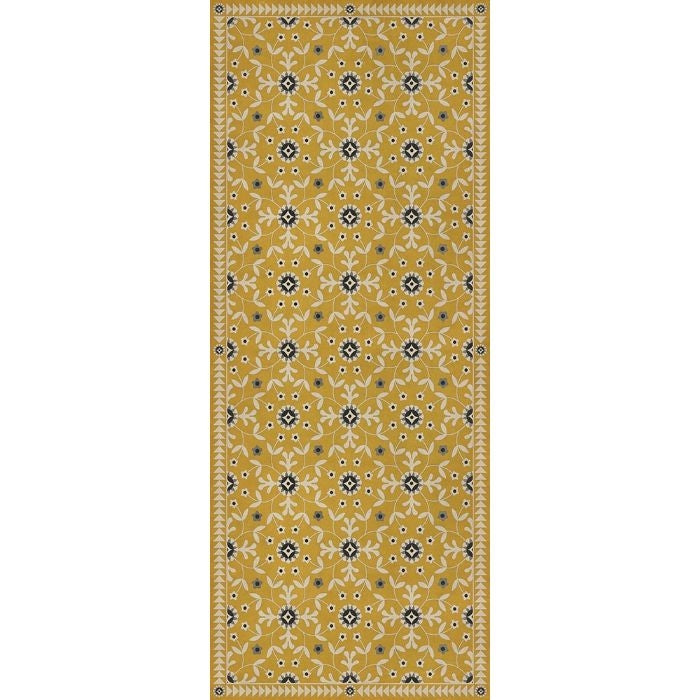 mustard navy floral lay flat vinyl rug