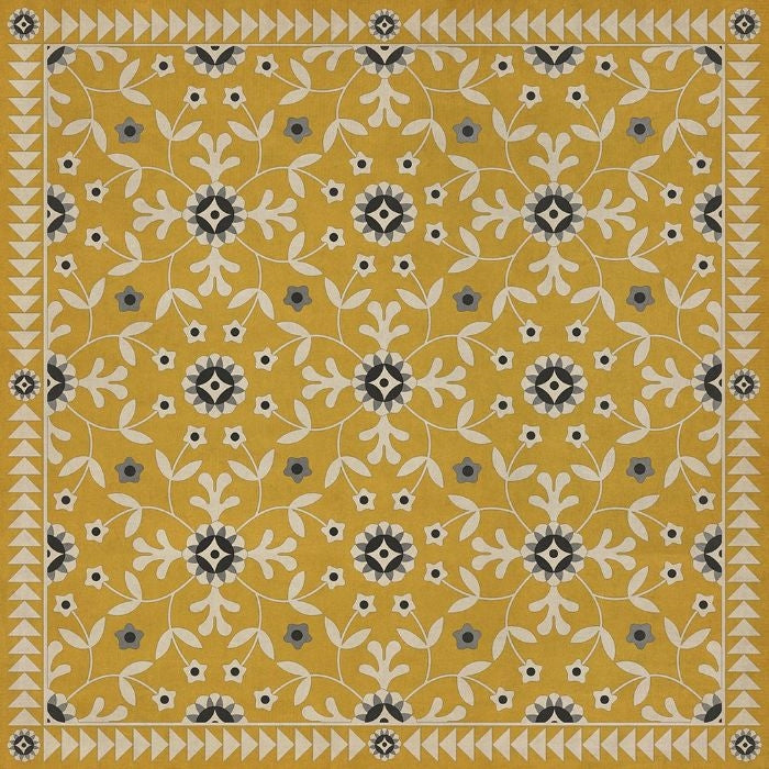mustard navy floral lay flat vinyl rug