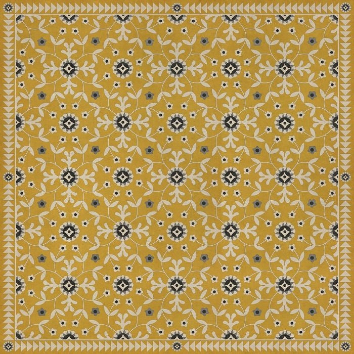mustard navy floral lay flat vinyl rug