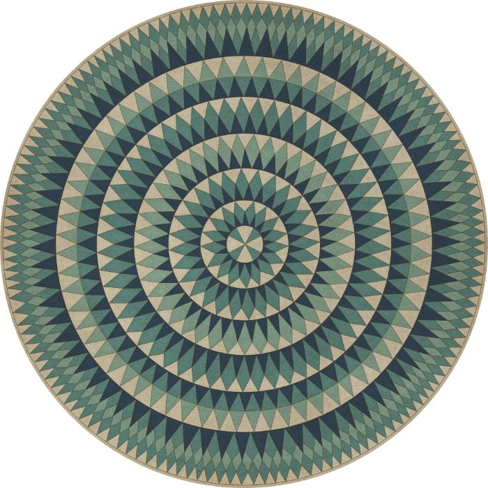 vintage vinyl floor cloth round teal blue