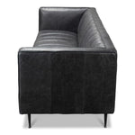 dark grey leather sofa channel stitching metal legs