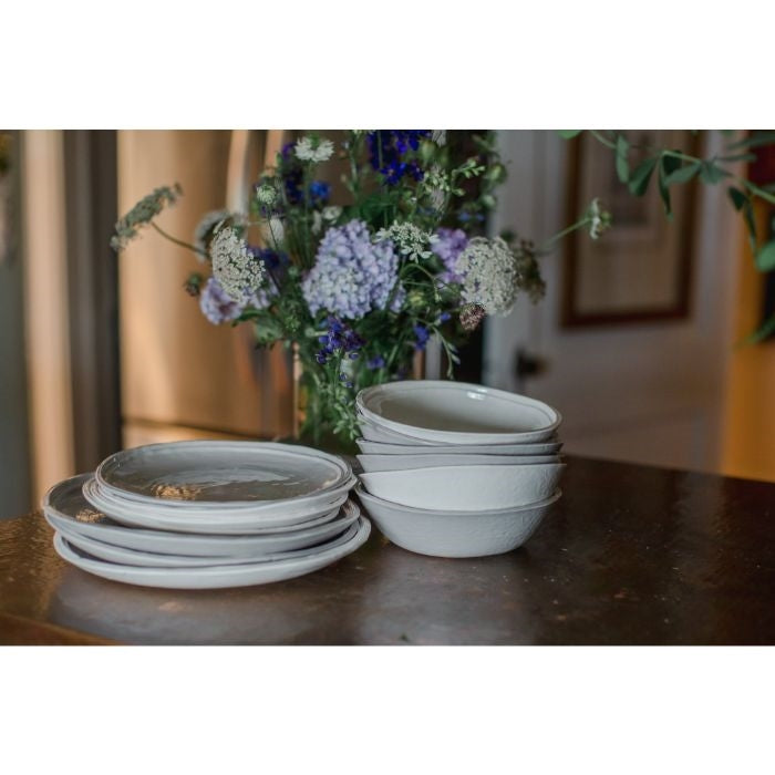 cream double line melamine dinner plates