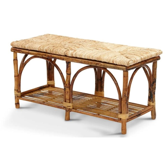 bench rattan tortoise shelf rush seat
