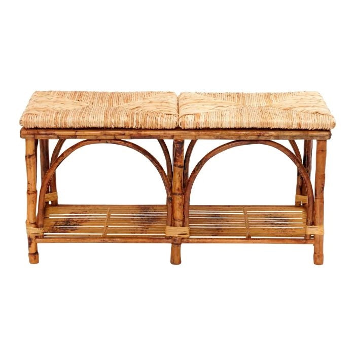 bench rattan tortoise shelf rush seat