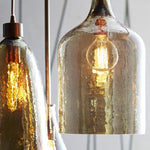 pendant light vintage brass iron iridescent smoke glass shade