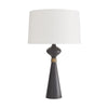 table lamp conical bronze aluminum antique gold band  off-white drum shade 3-way