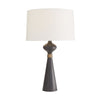 table lamp conical bronze aluminum antique gold band  off-white drum shade 3-way
