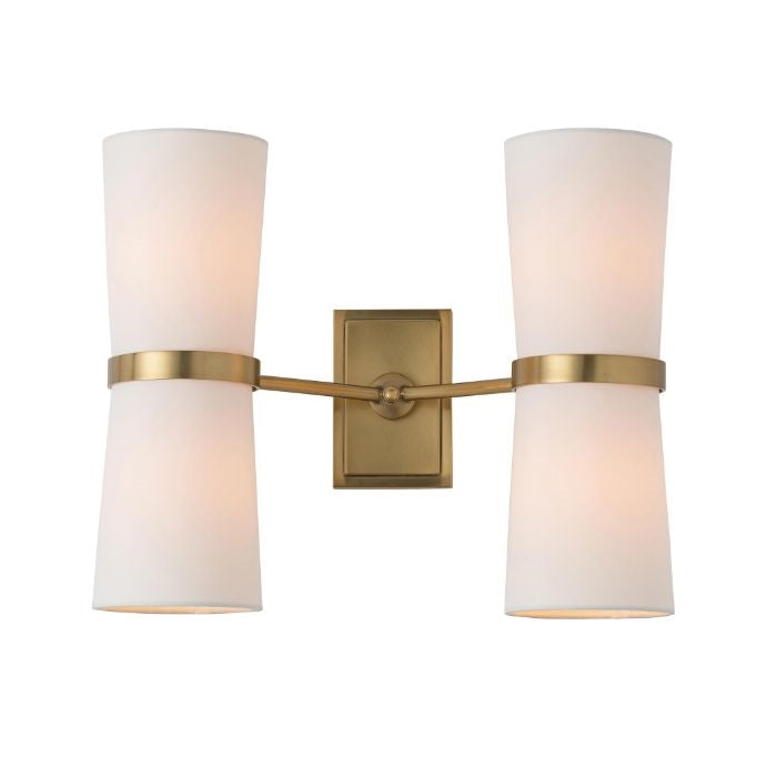 dual light wall sconce ivory shade antique brass
