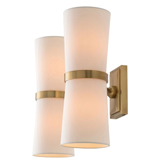 dual light wall sconce ivory shade antique brass