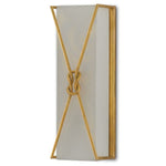 gold rectangular 1 light wall sconce with white shantung shade and gold infinity knot
