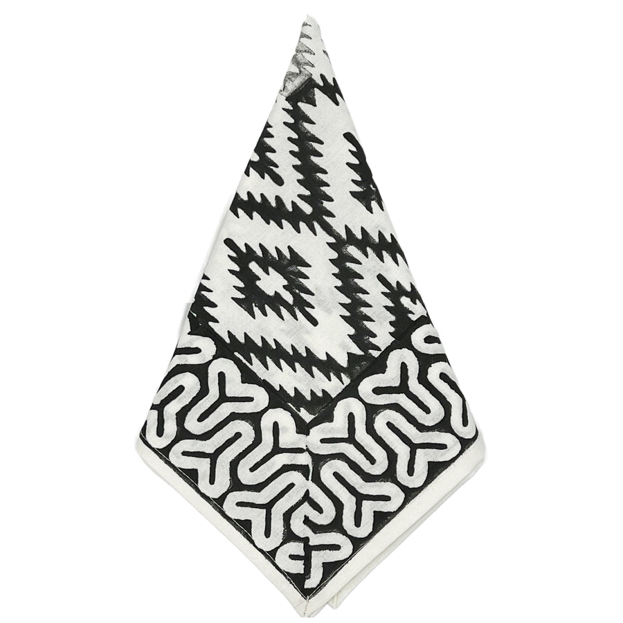 Yellowstone Cabana Napkins by Abigails feature a black and white tribal geometric and organic pattern.