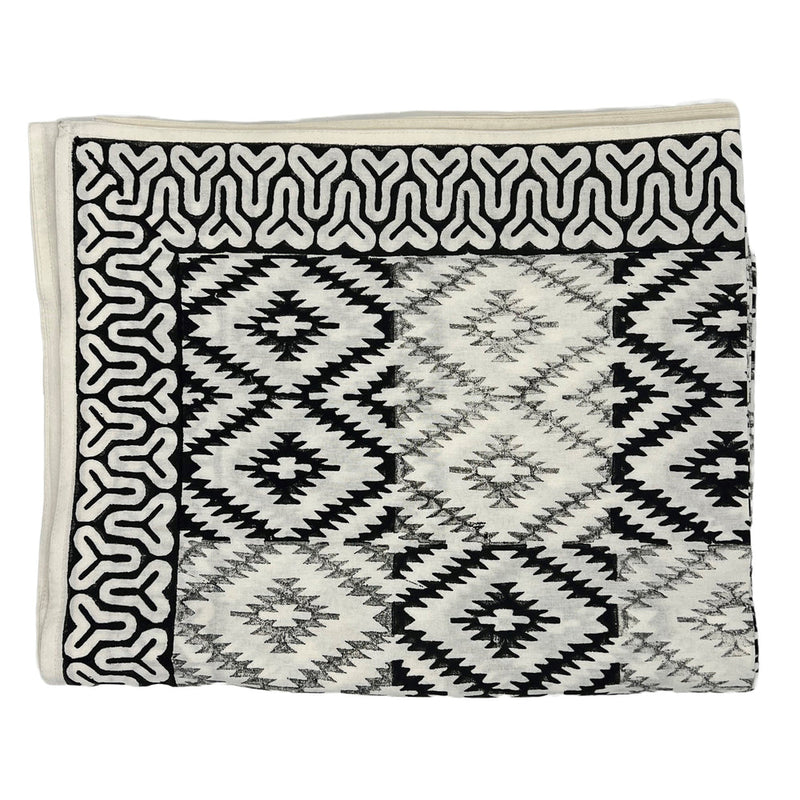 rectangle cotton block printed tablecloth black white tribal
