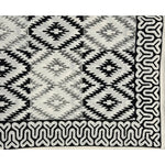 The Yellowstone Cabana Tablecloth by Abigails features a black and white tribal pattern with diamond shapes and an intricate border design, making it perfect for creating 100% cotton napkins.