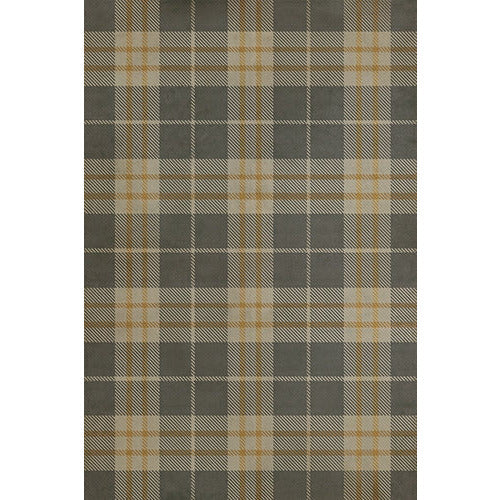 Spicher & Co. vinyl floorcloth chair mat tartan plaid gray beige gold