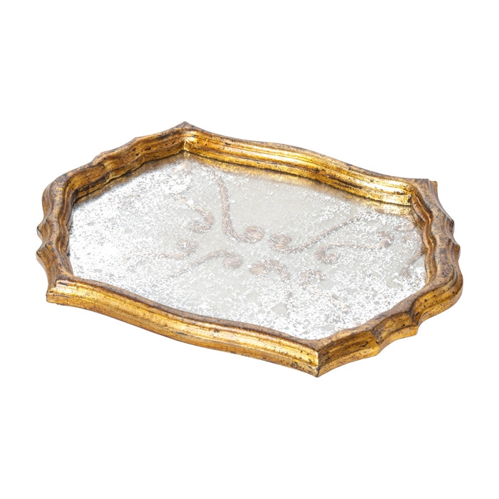 gold frame tray vintage fabric glass