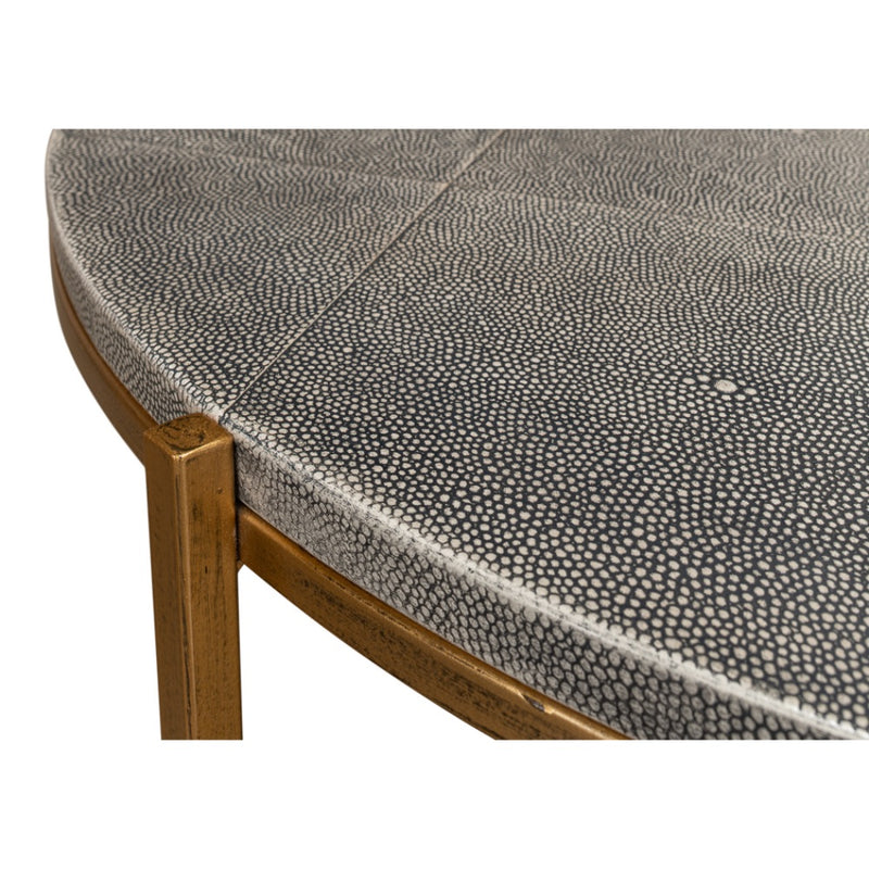 grey shagreen leather top antique brass iron base coffee table