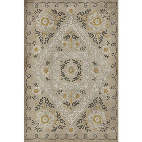 Spicher & Co. vinyl floorcloth chair mat floral vintage background gray gold