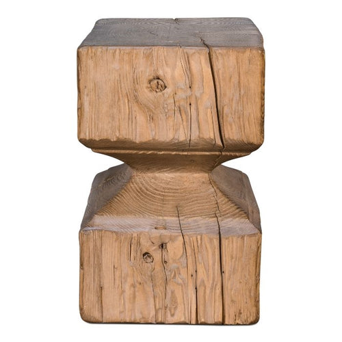 reclaimed pine beam stool natural finish hourglass shape