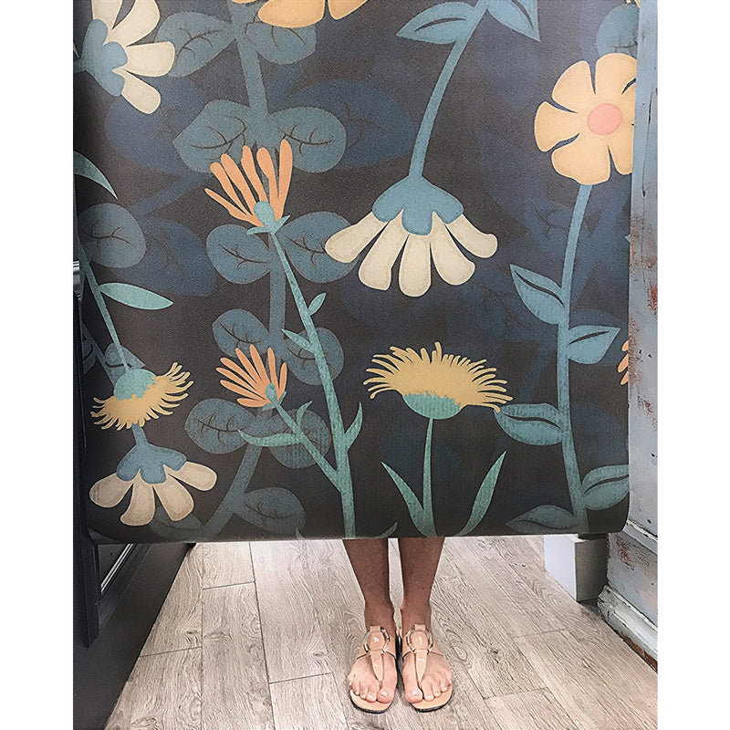 vinyl floor mat wildflowers blue yellow