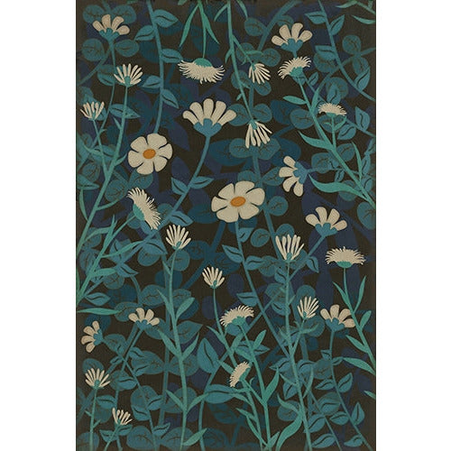 vinyl floor mat wildflowers blue white