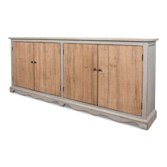 long narrow buffet sideboard chest natural pine distressed light grey finish