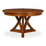 Sarreid, Ltd. round dining table expandable adjustable stored hidden leaves tobacco