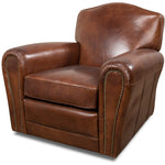 brown leather swivel club chair nail heads