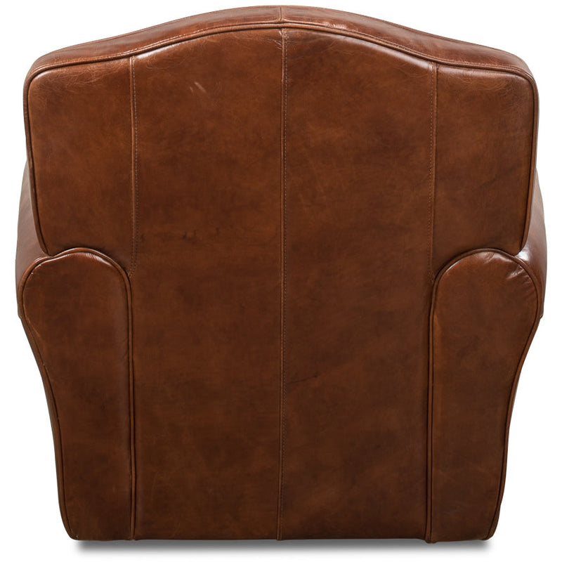 brown leather swivel club chair nail heads