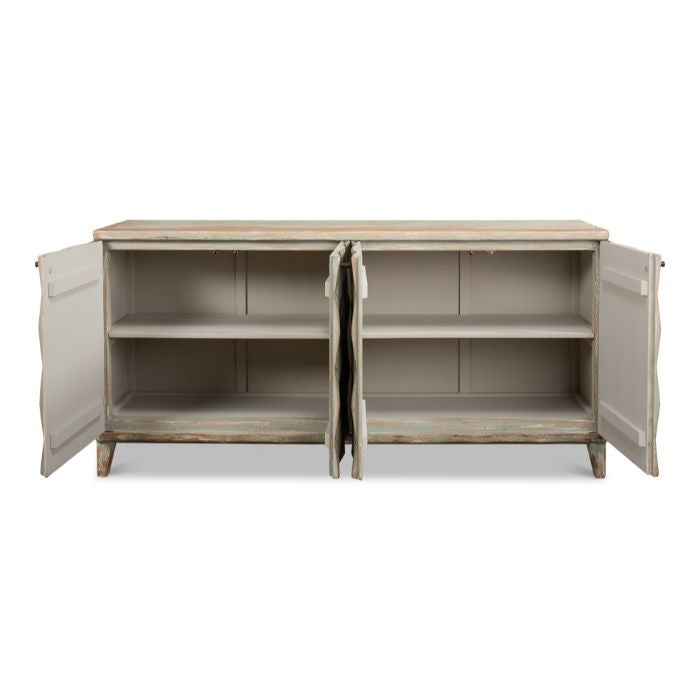 sideboard buffet distressed rustic sage green removable shelves