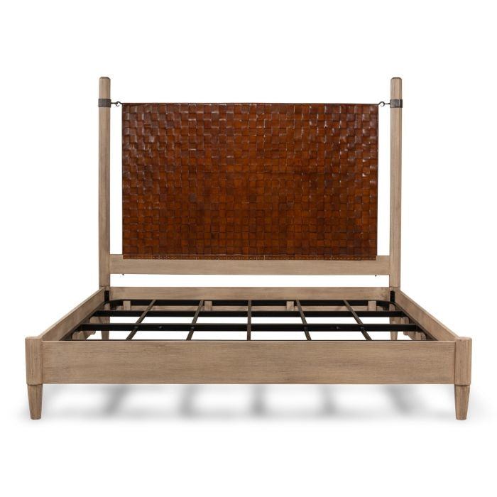 Designer King Size Pine Bed with Woven Leather Headboard BSEID