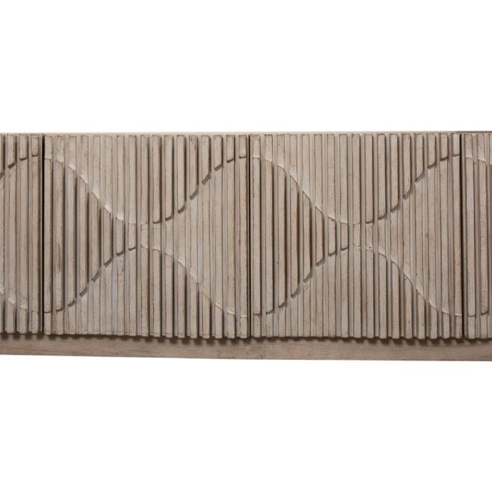 distressed stone grey geometric facade wave pattern sideboard