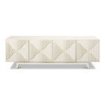distressed antique white geometric facade wave pattern sideboard