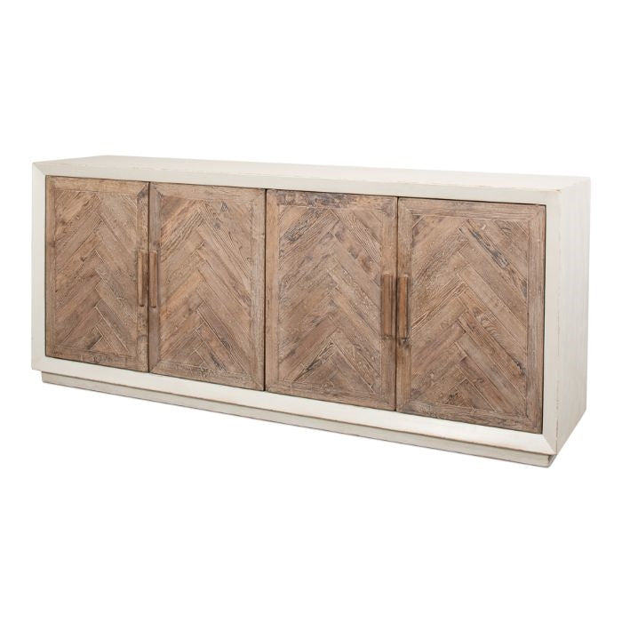 antique white and weathered reclaimed pine sideboard cabinet