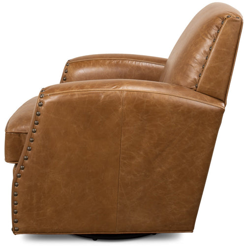 brown leather lounge swivel chair