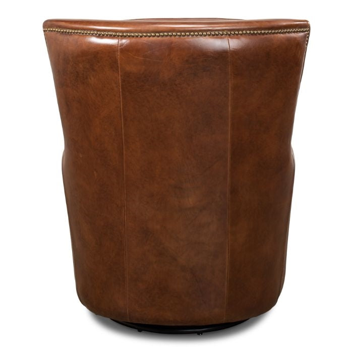 brown leather swivel armchair