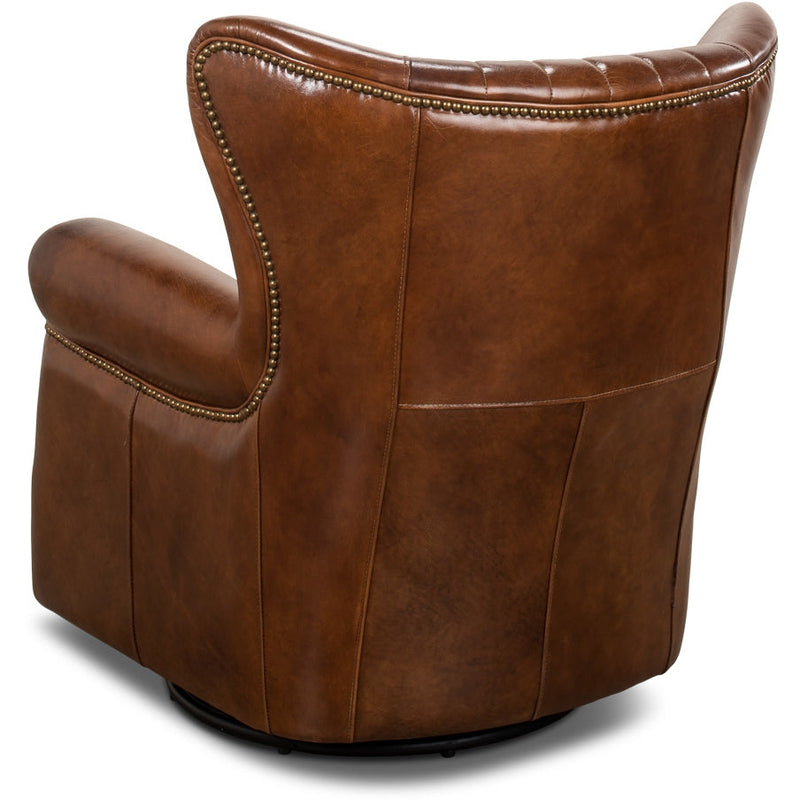 brown leather swivel wing chair
