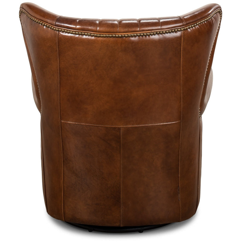 brown leather swivel wing chair