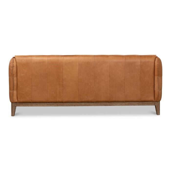 tan leather tufted sofa whitewash oak base