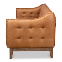 tan leather tufted sofa whitewash oak base