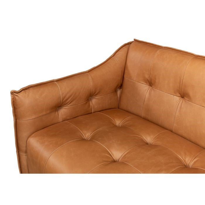 tan leather tufted sofa whitewash oak base