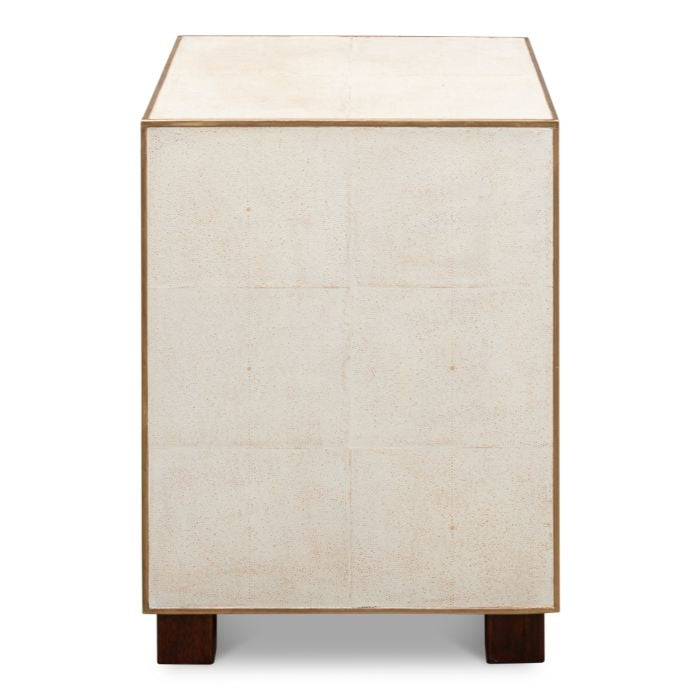 off-white shagreen leather 3-drawer side table nightstand