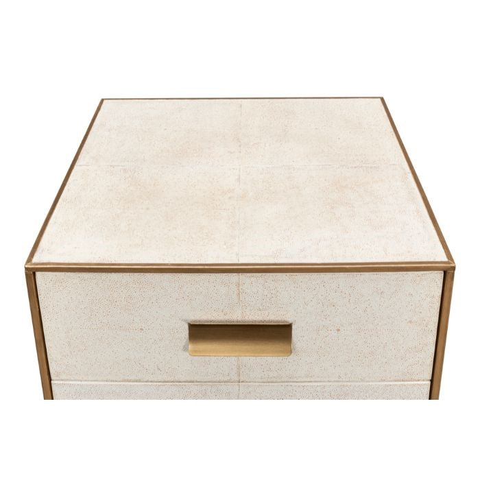 off-white shagreen leather 3-drawer side table nightstand