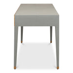 Storm grey shagreen leather 3-drawer desk table Gold leather trim