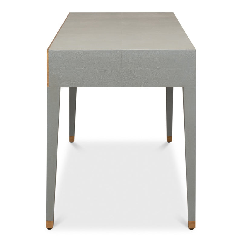 Storm grey shagreen leather 3-drawer desk table Gold leather trim